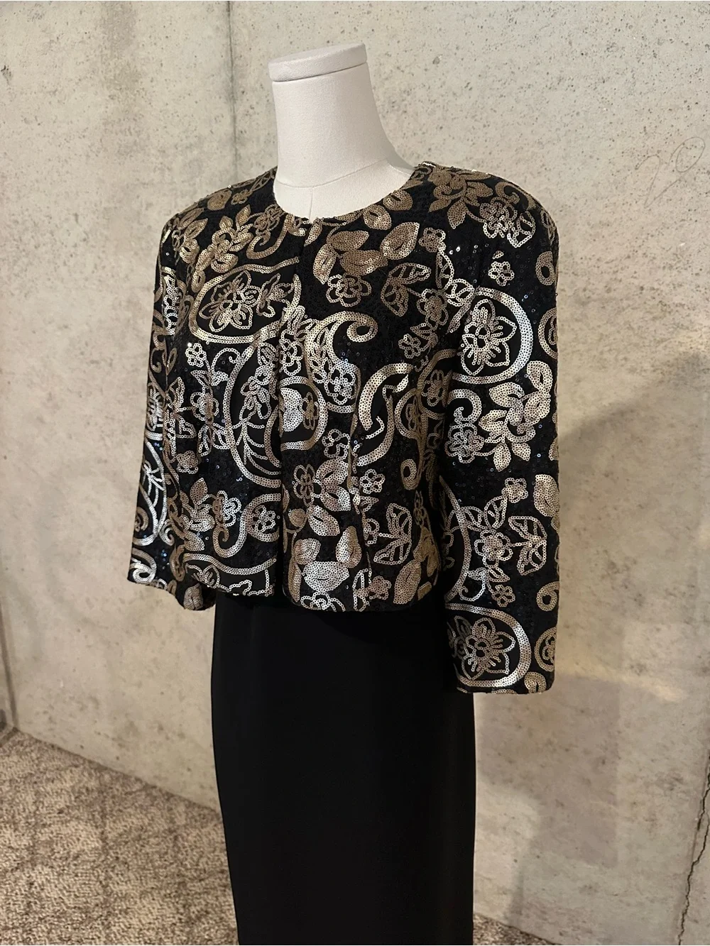 Alex Evenings Black & Gold Sequin Evening Jacket Cocktail Glam Size 14W - Picture 2 of 7
